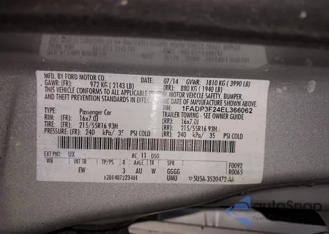 2014 Ford Focus Se z USA, uszkodzony, nr VIN 1FADP3F24EL366062